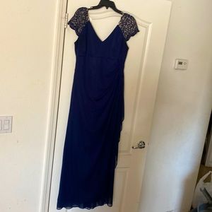 Party dress color is Navy blue